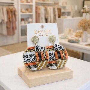 Kay Lee Animal Pattern Round Glass Beaded Earrings New